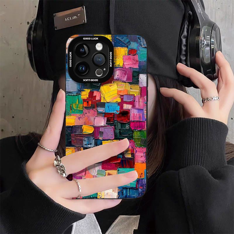 Colorful Oil Painting Suitable for Apple 17 Mobile Phone Case 16 All-inclusive 15 Anti-fall 14/13pro Angel Eye Xr Silicone Xs Soft