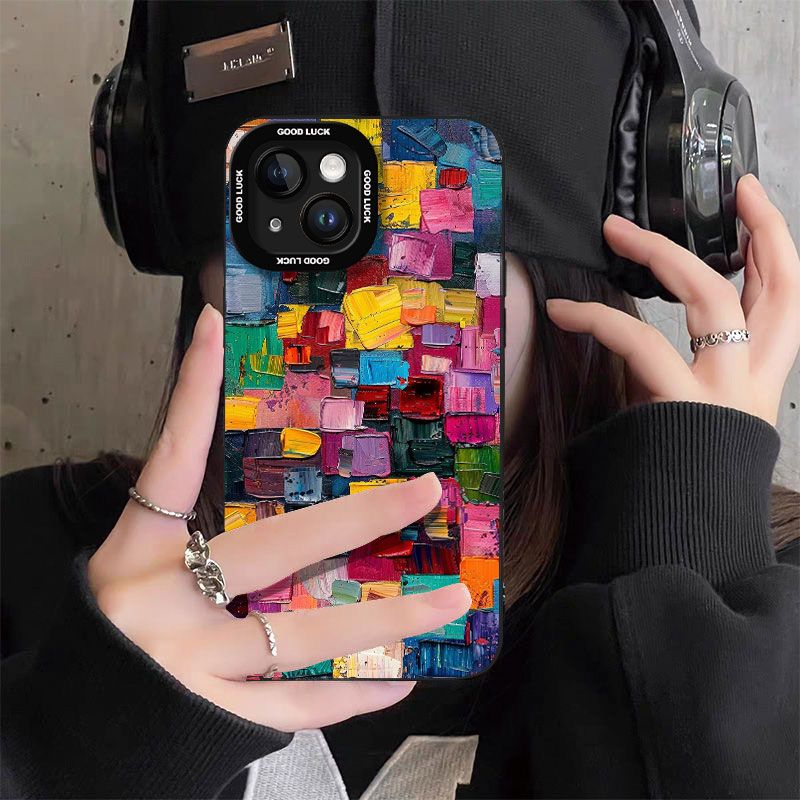Colorful Oil Painting Suitable for Apple 17 Mobile Phone Case 16 All-inclusive 15 Anti-fall 14/13pro Angel Eye Xr Silicone Xs Soft