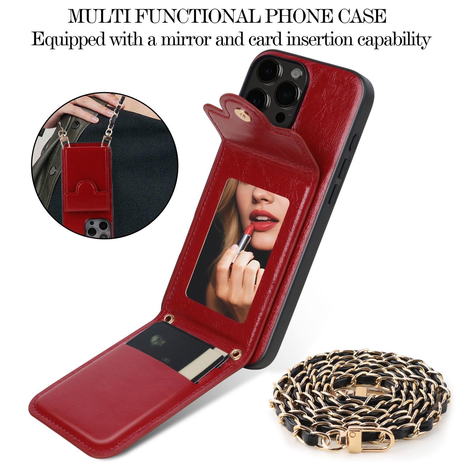 Suitable for apple 17 mobile phone case iphone16pro retro leather pattern 15 mirror card holder 14 diagonal protective cover