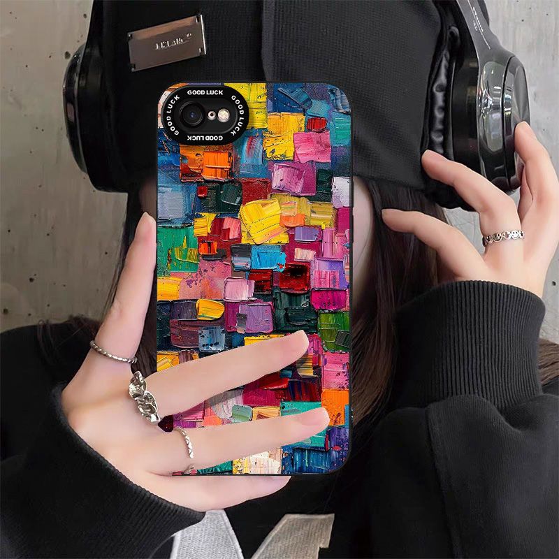 Colorful Oil Painting Suitable for Apple 17 Mobile Phone Case 16 All-inclusive 15 Anti-fall 14/13pro Angel Eye Xr Silicone Xs Soft