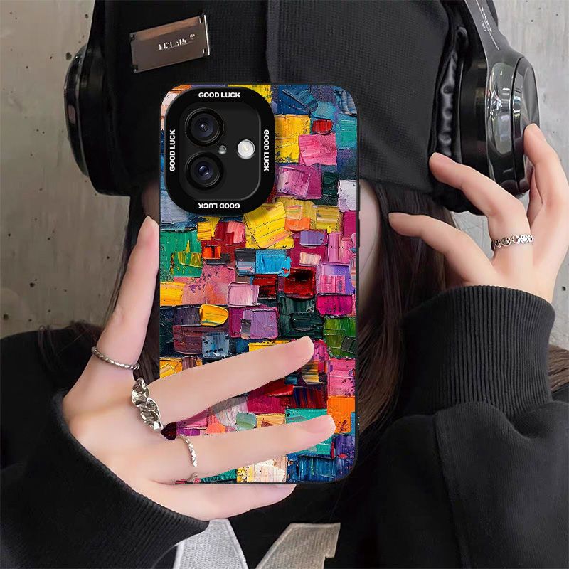 Colorful Oil Painting Suitable for Apple 17 Mobile Phone Case 16 All-inclusive 15 Anti-fall 14/13pro Angel Eye Xr Silicone Xs Soft