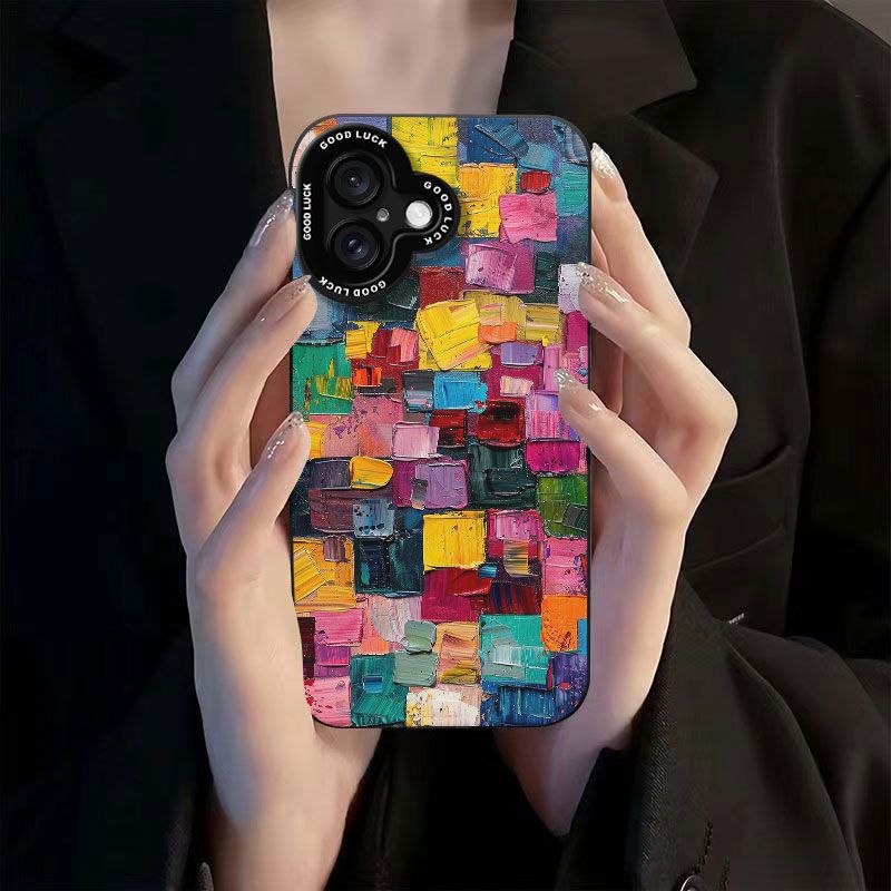 Colorful Oil Painting Suitable for Apple 17 Mobile Phone Case 16 All-inclusive 15 Anti-fall 14/13pro Angel Eye Xr Silicone Xs Soft