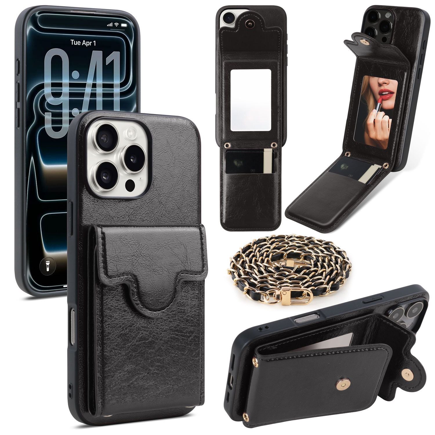 Suitable for apple 17 mobile phone case iphone16pro retro leather pattern 15 mirror card holder 14 diagonal protective cover
