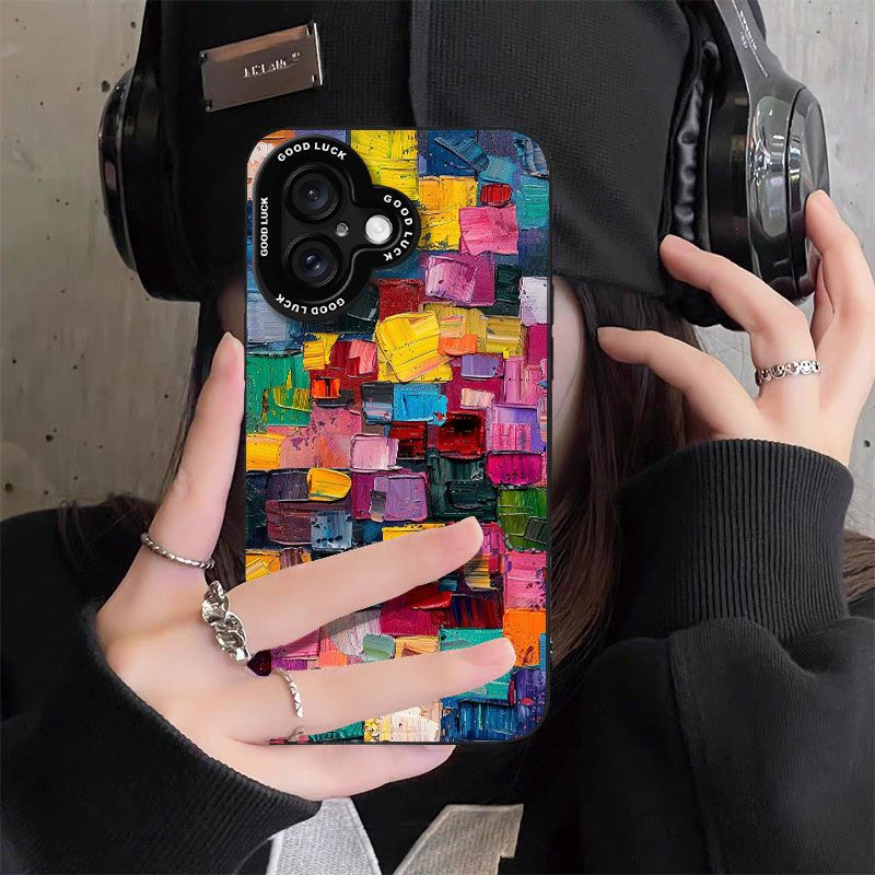 Colorful Oil Painting Suitable for Apple 17 Mobile Phone Case 16 All-inclusive 15 Anti-fall 14/13pro Angel Eye Xr Silicone Xs Soft