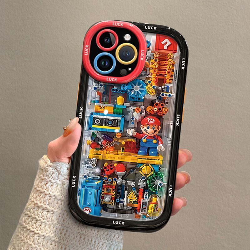 Apple mobile phone case building block mario 16 new iphone15pro puff 14/13/12/x/xr/7 all inclusive