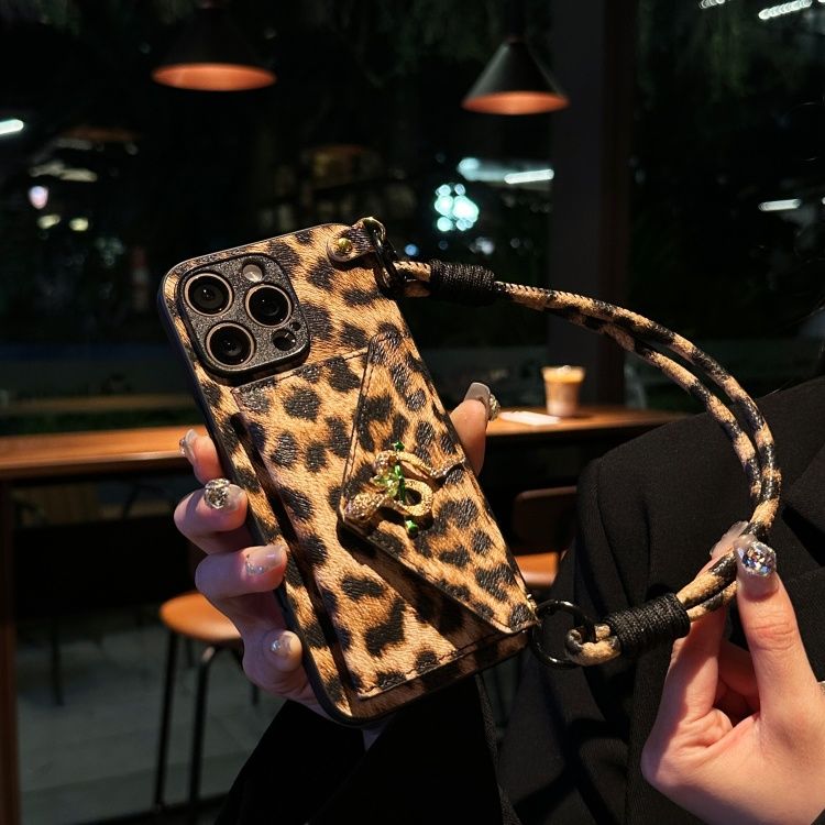 Apple 16 pro phone case leopard print card holder crossbody 17 pro max premium handbag new arrival