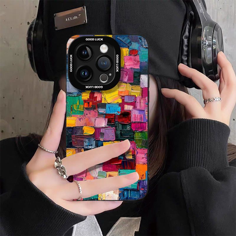 Colorful Oil Painting Suitable for Apple 17 Mobile Phone Case 16 All-inclusive 15 Anti-fall 14/13pro Angel Eye Xr Silicone Xs Soft