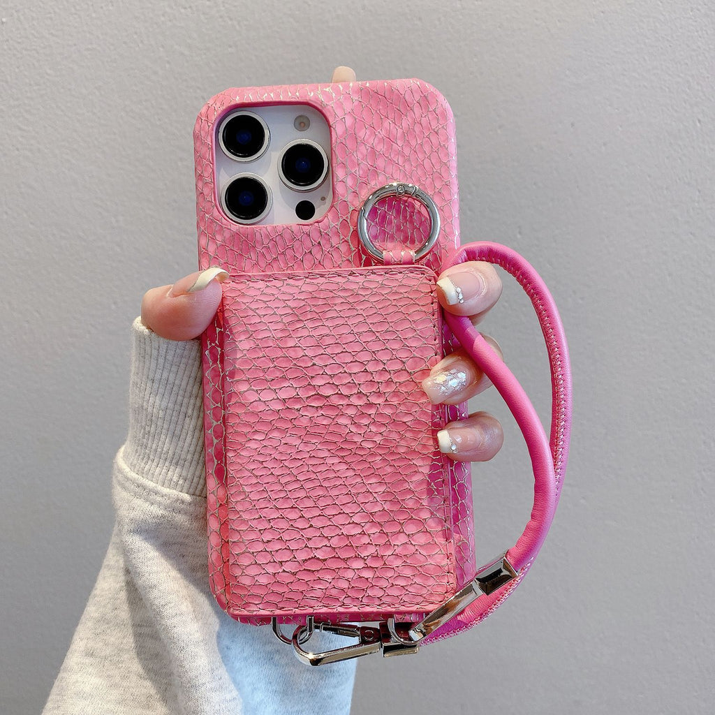 Makeup Mirror Apple 16promax Lanyard Mobile Phone Case 15pro Card Bag 13 with Bracket 14pro Hard 12 Half A Pack