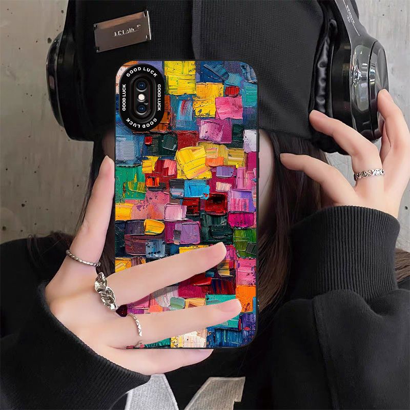 Colorful Oil Painting Suitable for Apple 17 Mobile Phone Case 16 All-inclusive 15 Anti-fall 14/13pro Angel Eye Xr Silicone Xs Soft