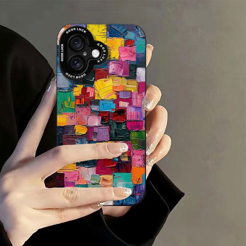 Colorful Oil Painting Suitable for Apple 17 Mobile Phone Case 16 All-inclusive 15 Anti-fall 14/13pro Angel Eye Xr Silicone Xs Soft