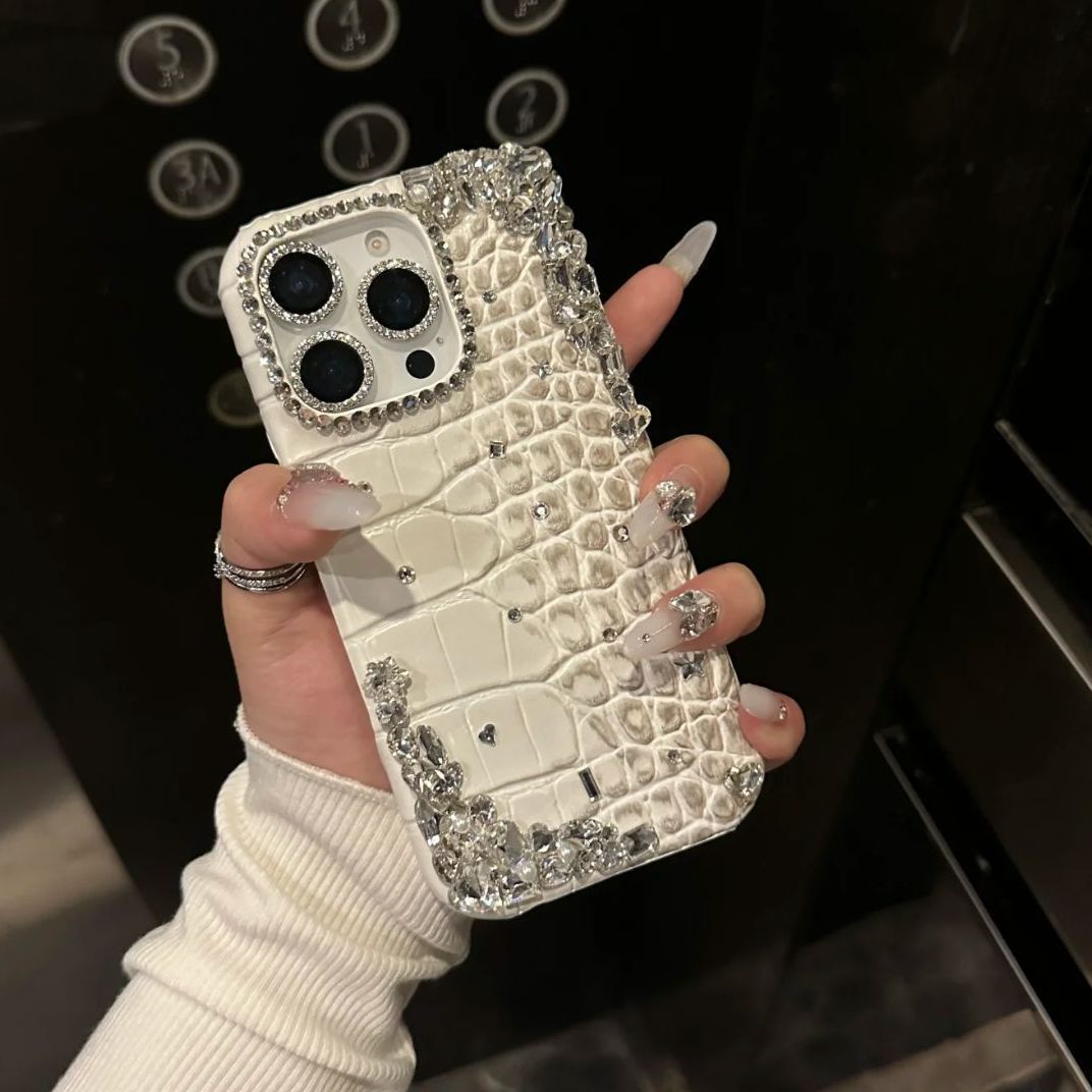 High-end rhinestone apple 16promax mobile phone case 16 crocodile skin pattern iphone15pro anti-fall 14 protective cover 13