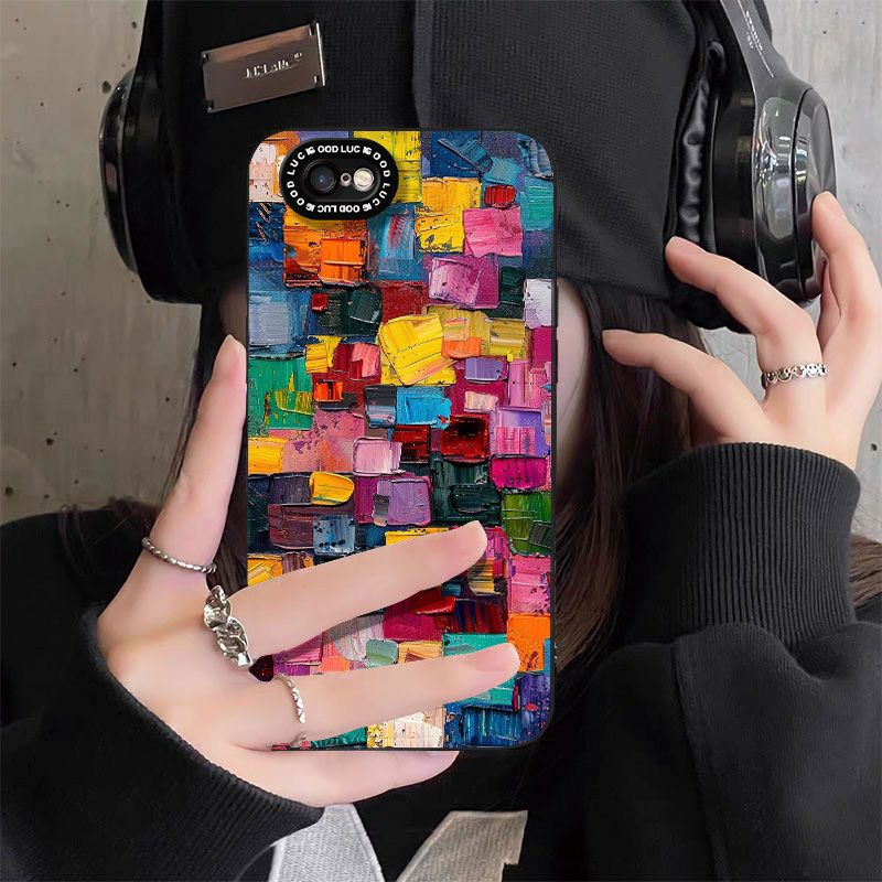 Colorful Oil Painting Suitable for Apple 17 Mobile Phone Case 16 All-inclusive 15 Anti-fall 14/13pro Angel Eye Xr Silicone Xs Soft