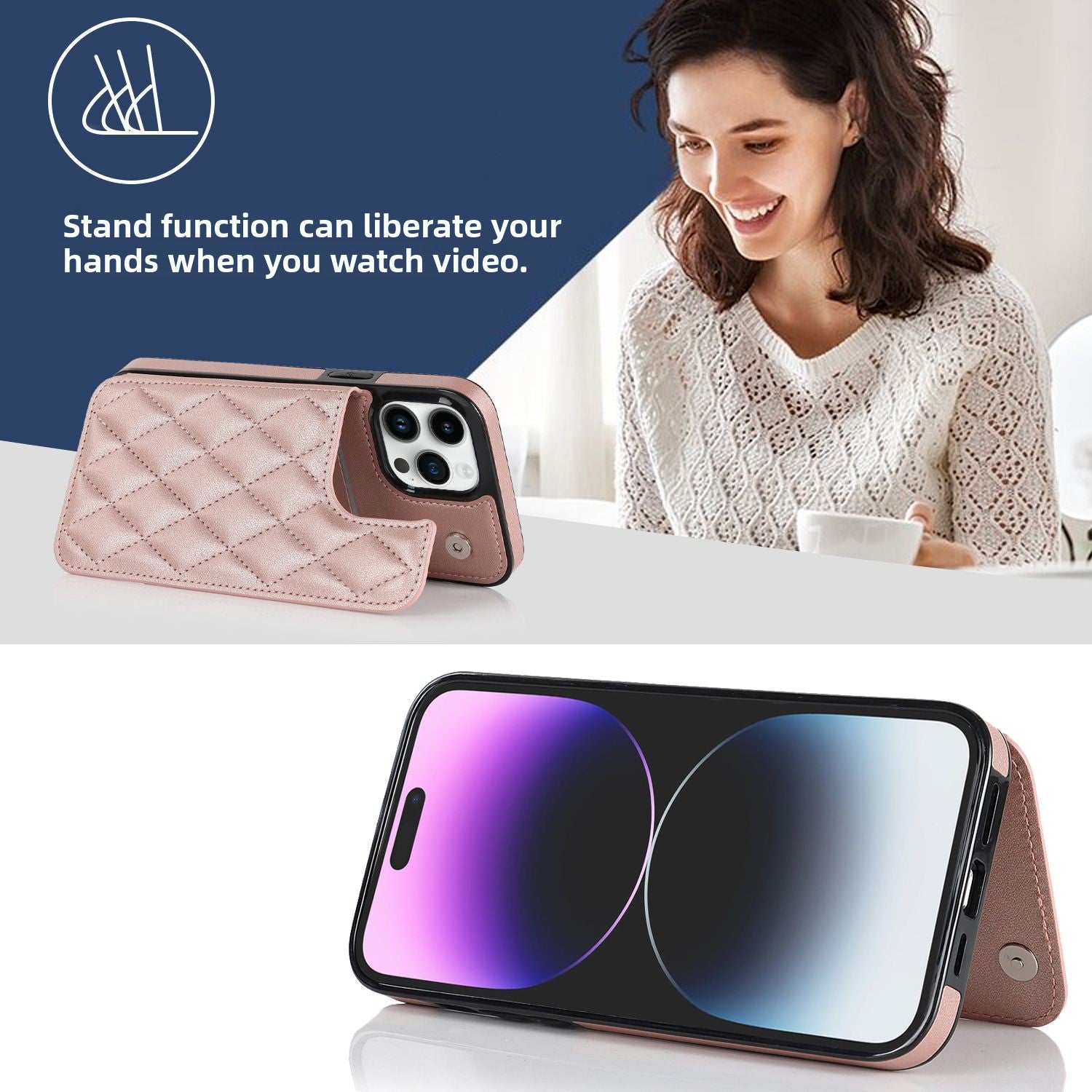 Chanel-style Card Holder Compatible with Apple 17 Pro Max/16 Plus Phone Cases, Iphone 15/14 Shockproof Protective Covers