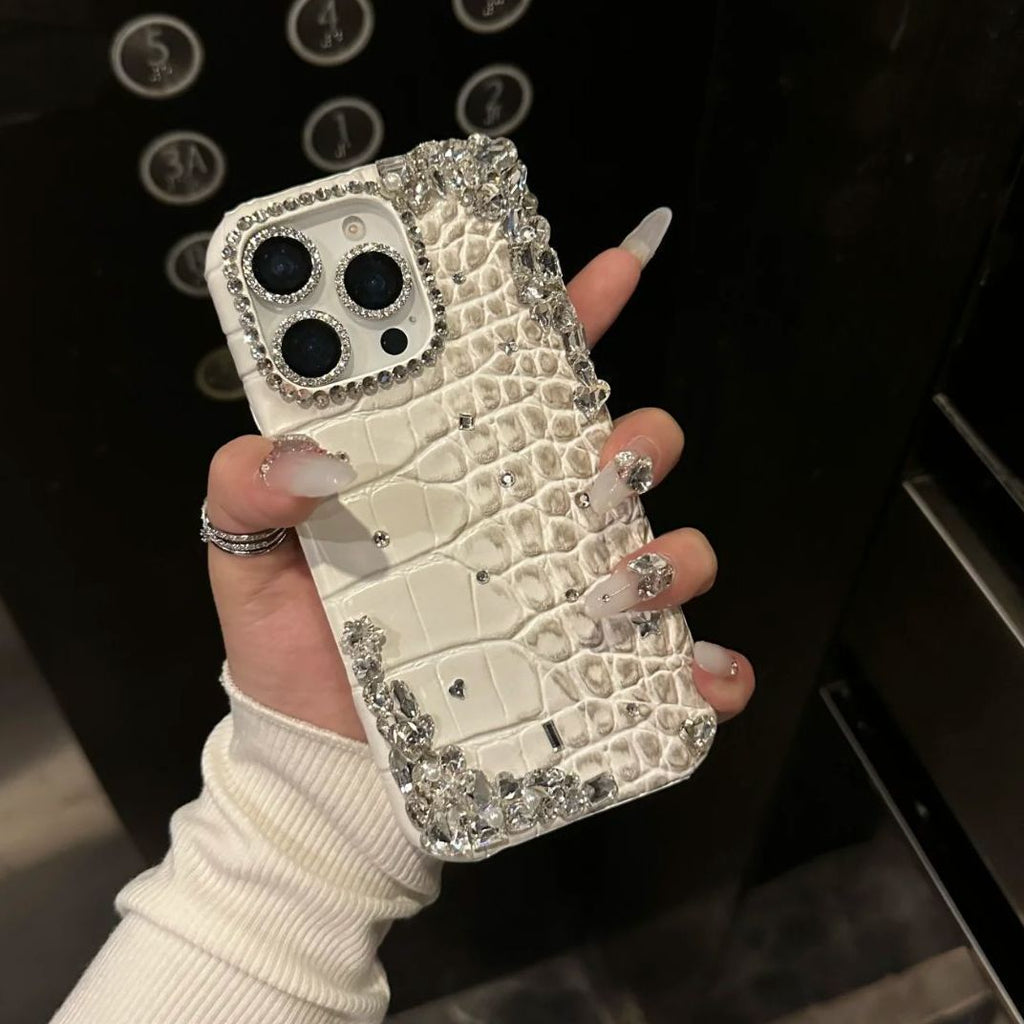 High-end rhinestone apple 16promax mobile phone case 16 crocodile skin pattern iphone15pro anti-fall 14 protective cover 13