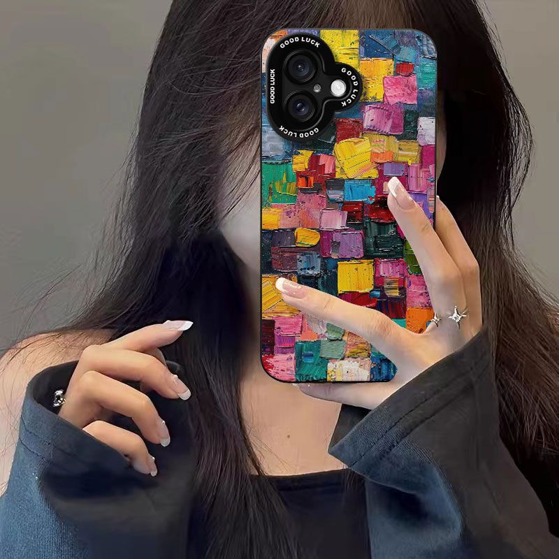 Colorful Oil Painting Suitable for Apple 17 Mobile Phone Case 16 All-inclusive 15 Anti-fall 14/13pro Angel Eye Xr Silicone Xs Soft
