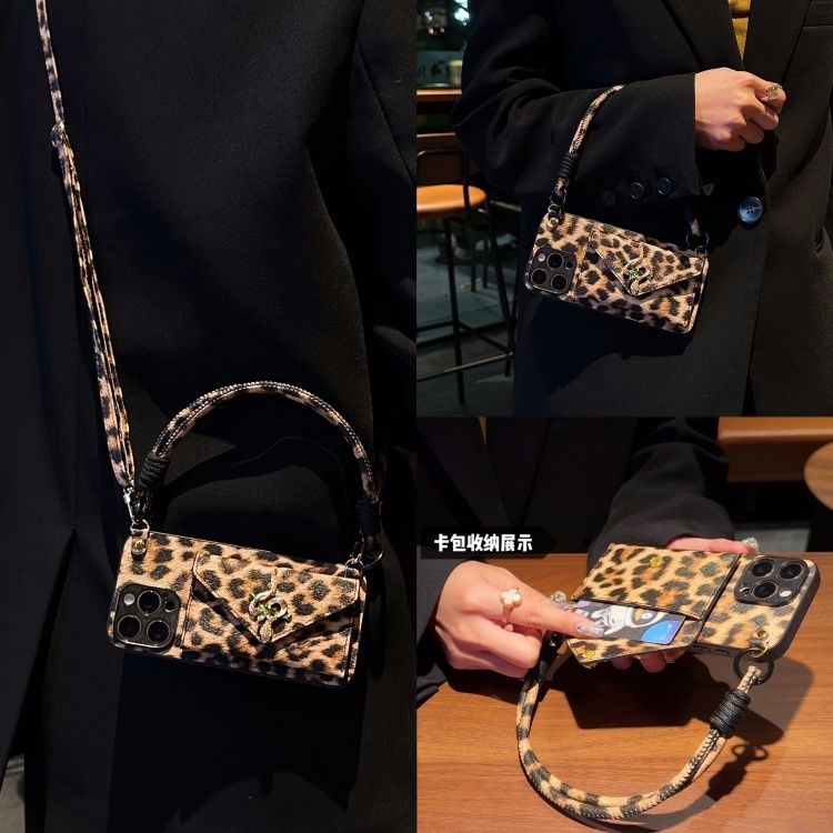 Apple 16 pro phone case leopard print card holder crossbody 17 pro max premium handbag new arrival