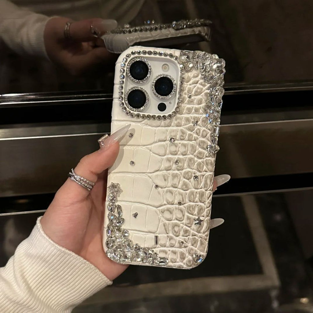 High-end rhinestone apple 16promax mobile phone case 16 crocodile skin pattern iphone15pro anti-fall 14 protective cover 13