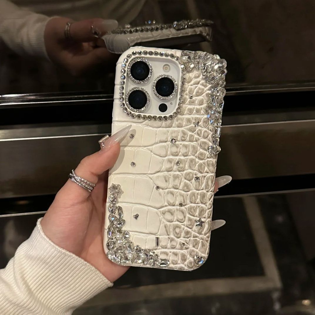 High-end rhinestone apple 16promax mobile phone case 16 crocodile skin pattern iphone15pro anti-fall 14 protective cover 13