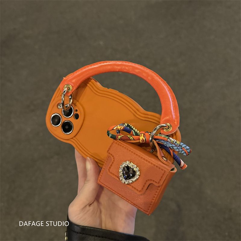 Premium Orange Heart Rhinestone Coin Purse Handbag Compatible with Iphone 11, 17 Pro Max, 12, and 13 Pro
