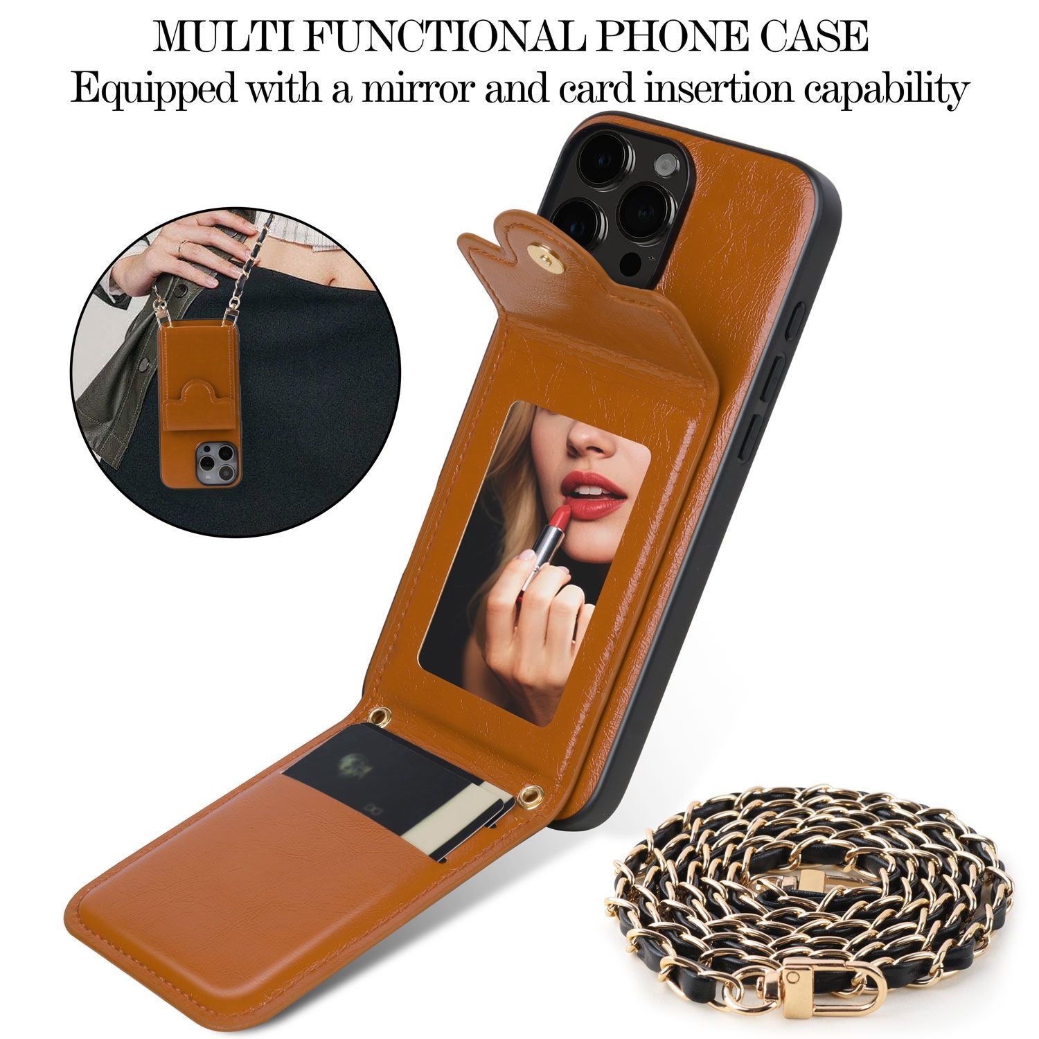 Suitable for apple 17 mobile phone case iphone16pro retro leather pattern 15 mirror card holder 14 diagonal protective cover
