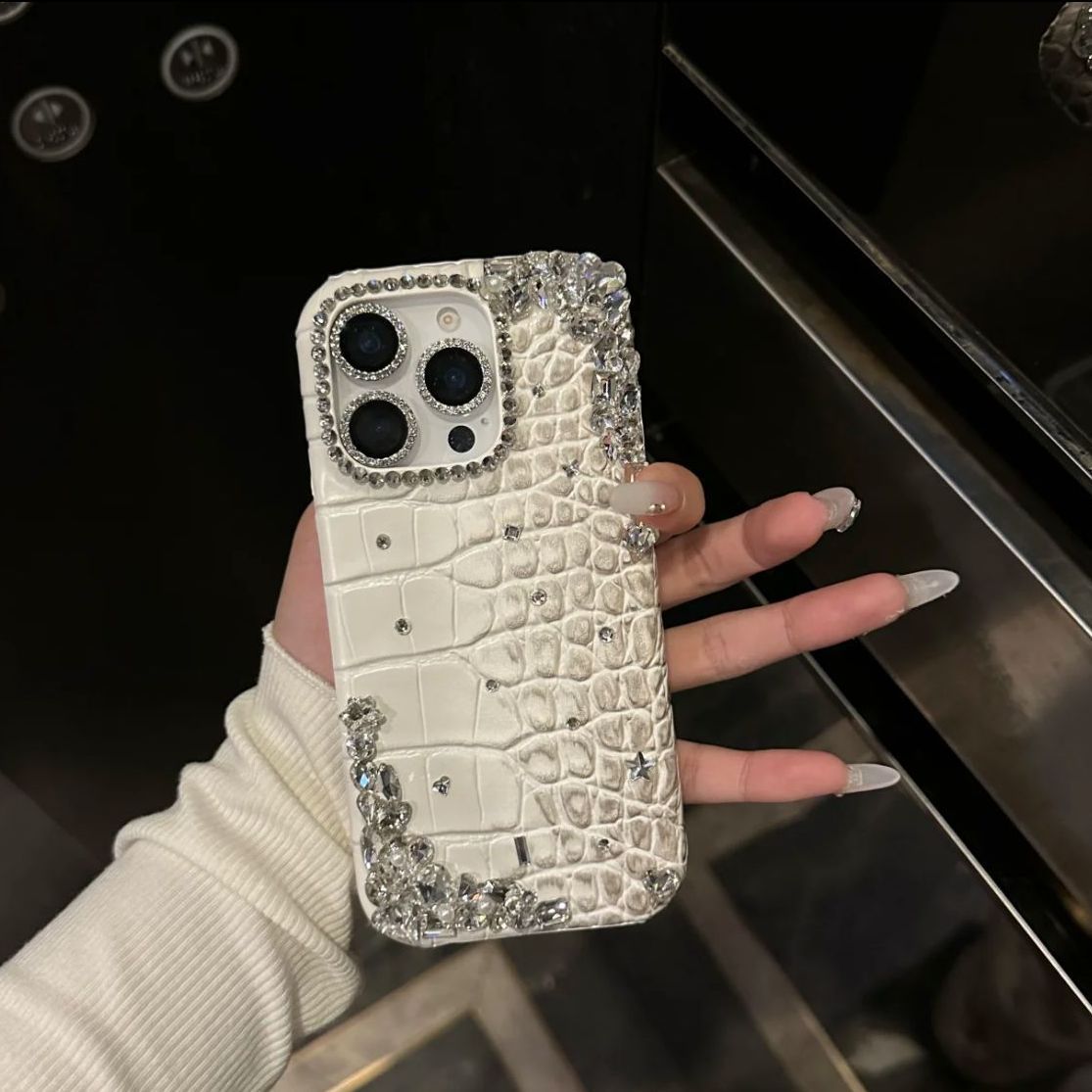 High-end rhinestone apple 16promax mobile phone case 16 crocodile skin pattern iphone15pro anti-fall 14 protective cover 13