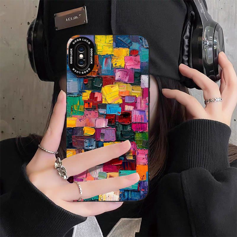 Colorful Oil Painting Suitable for Apple 17 Mobile Phone Case 16 All-inclusive 15 Anti-fall 14/13pro Angel Eye Xr Silicone Xs Soft