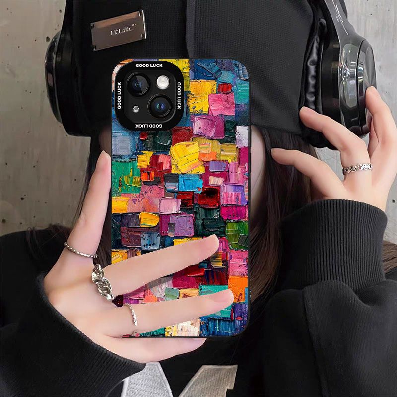 Colorful Oil Painting Suitable for Apple 17 Mobile Phone Case 16 All-inclusive 15 Anti-fall 14/13pro Angel Eye Xr Silicone Xs Soft